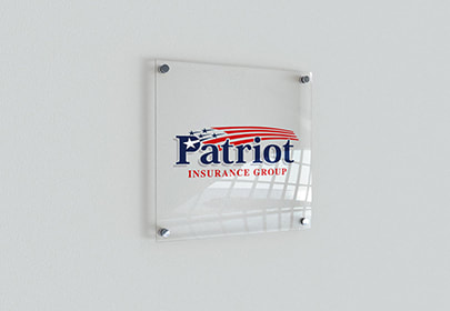 Patriot Insurance logo printed on a fiber glass